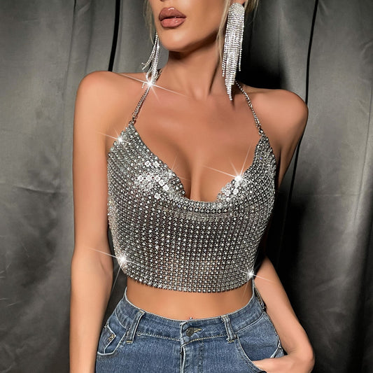 Metal Sequins Sling Party Nightclub Music Festival Sexy Hot Girl Top