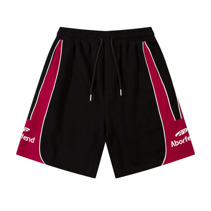 Street Sports Style Ribbon Stitching Contrast Color Pants Straight Shorts