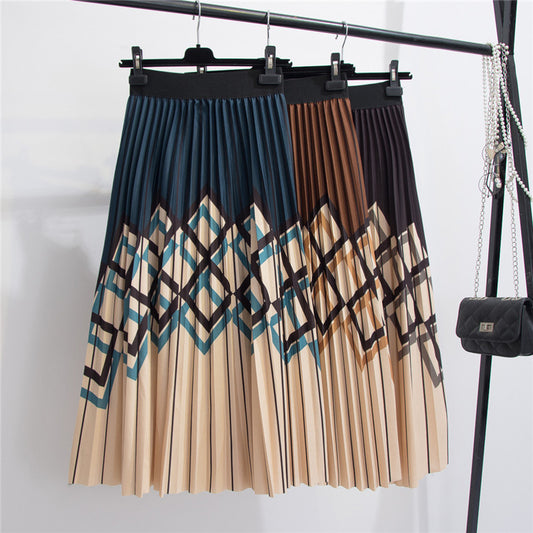 Women's Graceful Geometric Striped Pleated Skirt