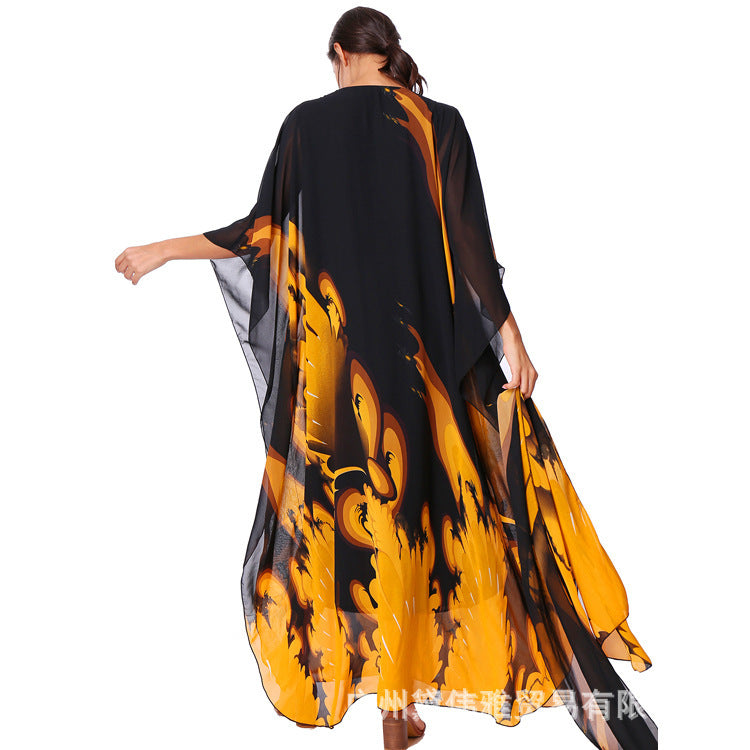 Dubai Plus Size Casual Dress With Printed Bandana