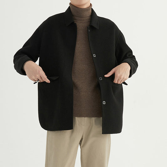 Men's Short British Style Double-sided Wool Overcoat