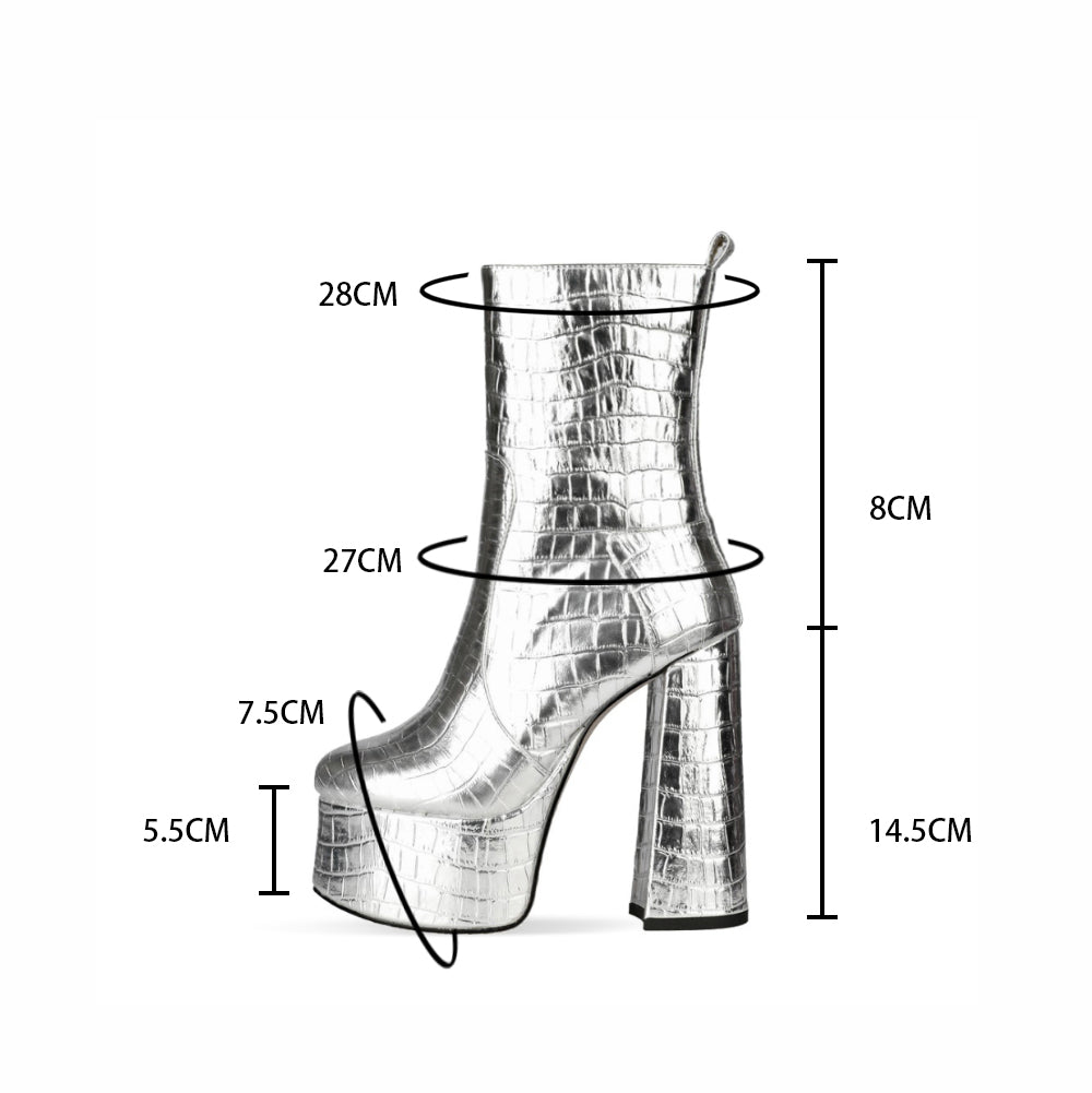 Stone Pattern High-Heeled Metal Texture Fashion Boots