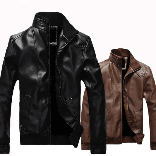 Stand-up collar leather padded leather jacket