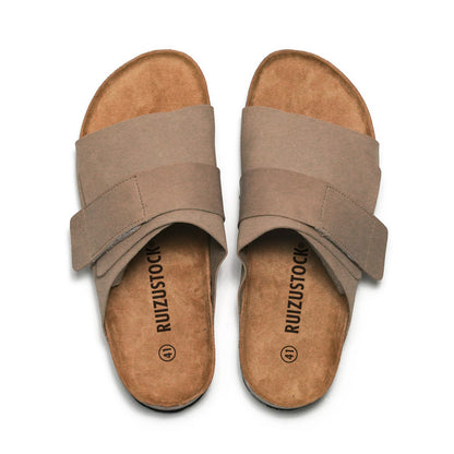 Couple Beach Wear Leather Surface Cork Sandals