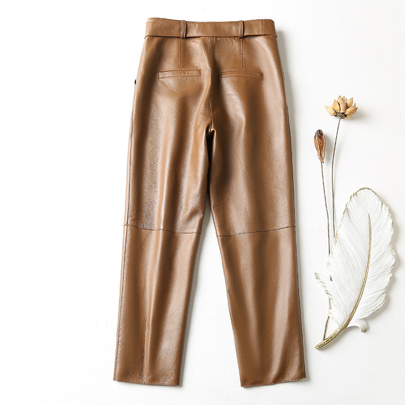 High-waisted leather pants