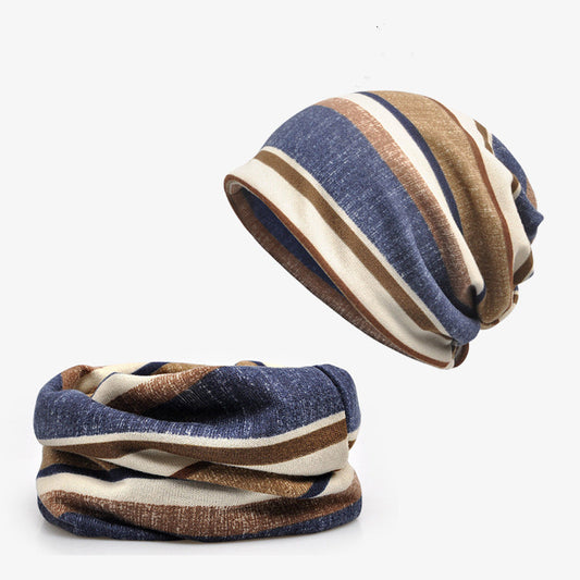 Striped Scarf Hat Men And Women All-match Pullover Hat Casual