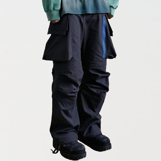 Multi-pocket Contrast Zip Casual Baggy Pants