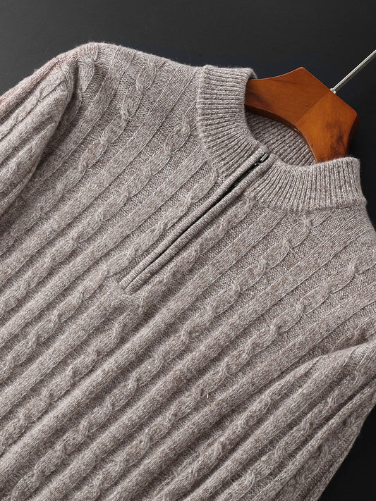 Men's Cashmere Sweater Zipper Collar Warm Sweater Thickened