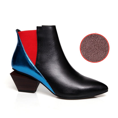 Women's New Leather Short Boots Colorblock Leather Special Shape