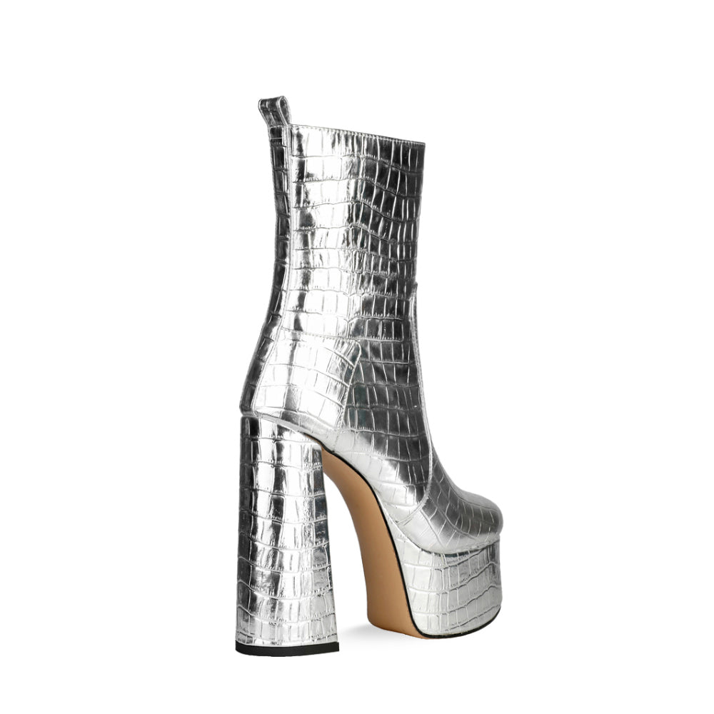 Stone Pattern High-Heeled Metal Texture Fashion Boots