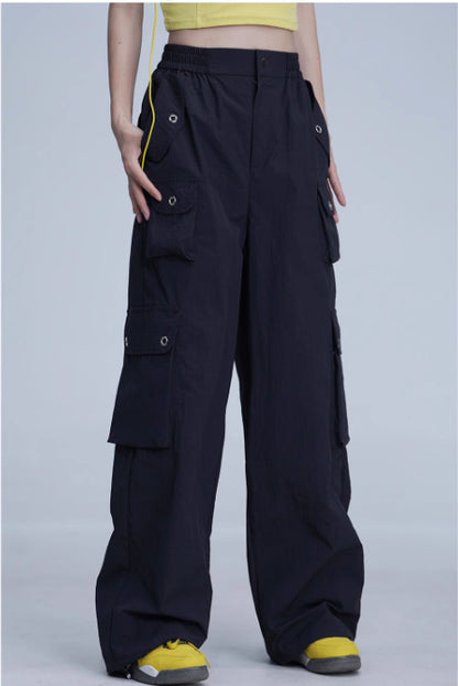 Overalls Women's Summer Large Loose Pockets Straight Wide-leg Pants