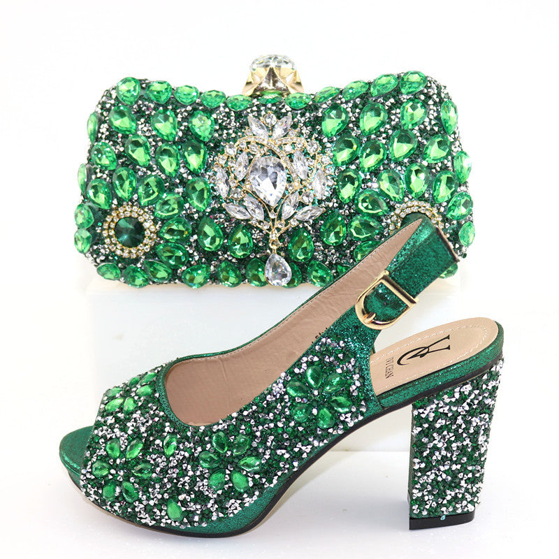 High Heel Sandals European And American Style Dinner Bag With Rhinestone Shoes