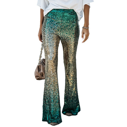 Gradient Color Wide Leg European And American High Waist Slim-fit Sequined Flared Pants