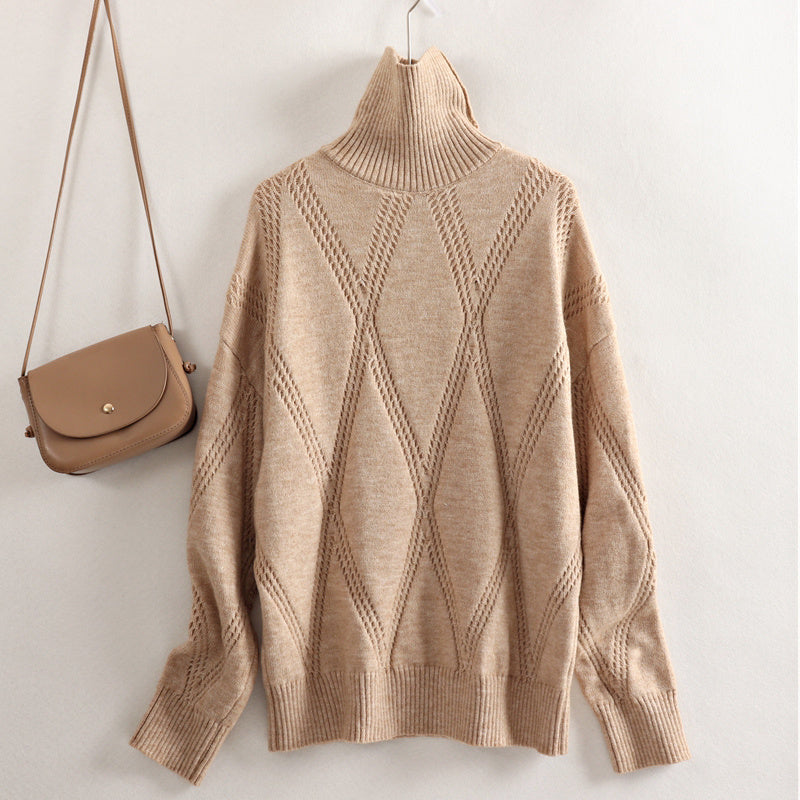 Winter Turtleneck Sweater Solid Color Knitted Pullover Loose Casual