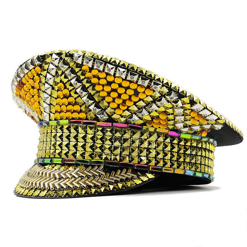 Female Gold Diamond Party Carnival Flat Top Performance Hat