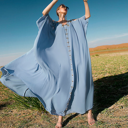 Fashionable Hand-stitched Diamond Dubai Travel Women's Off-shoulder Dress