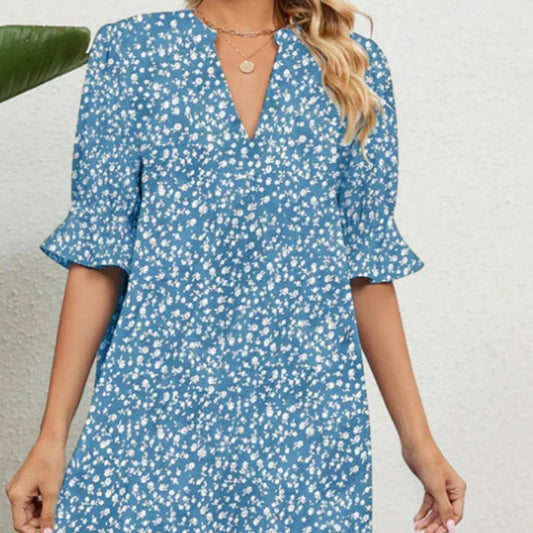 Vacation Tied V-neck Small Floral Dress Women