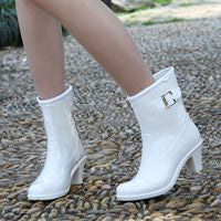 New High-Heeled Rubber Shoes With Side Buckle Casual Adult Ladies Medium Tube Single Rain Boots