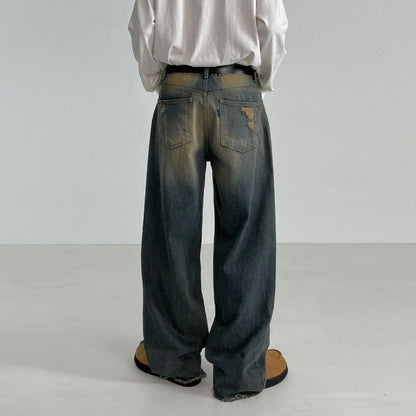 Men's Spring Loose Retro Worn Looking Washed-out Jeans