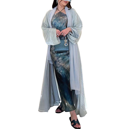 Muslim Robe Dubai Outerwear Bright Silk Dress