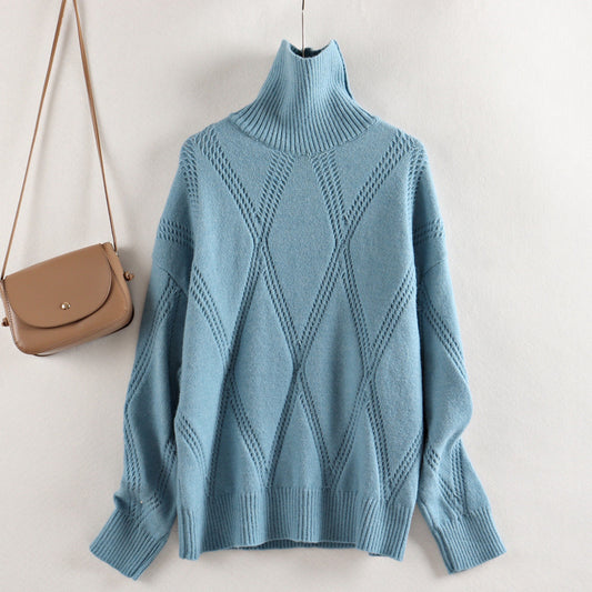 Winter Turtleneck Sweater Solid Color Knitted Pullover Loose Casual