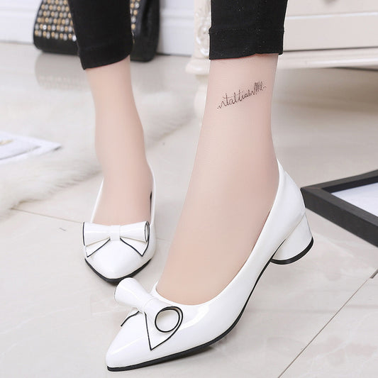Shoes Small Pointed Bow Thick Heel Mid-heel Shoes Shallow Mouth