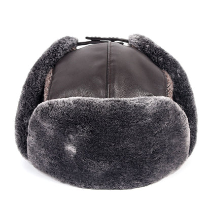 Middle-aged And Elderly Pu Leather Senior Hat With Velvet Warm And Windproof