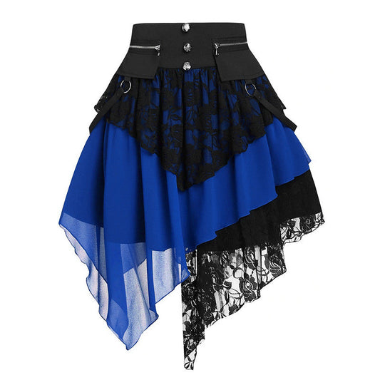 Fashion Summer Women's Lace Stitching Irregular Retro Skirt