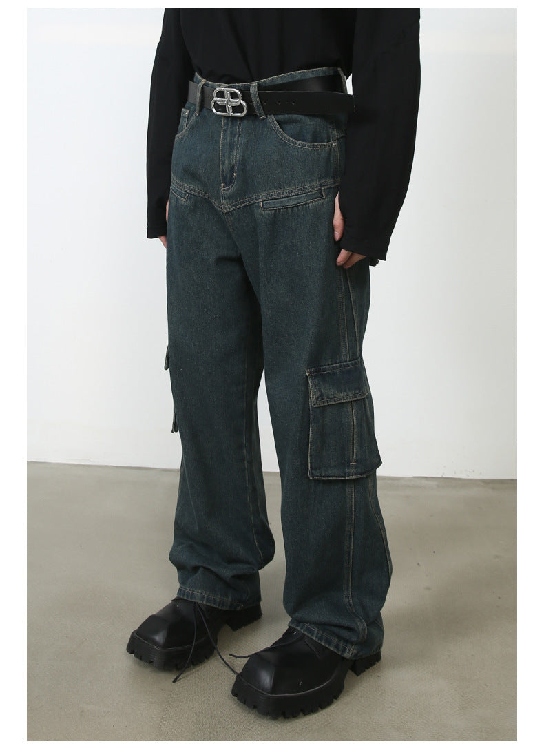 Men's Multi-pocket American Washed Jeans