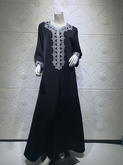 Middle East Dubai Embroidery  Bronzing Lace Jalabiya Dress