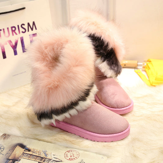 Winter Snow Boots Thick Fluffy Fox Fur Waterproof Non-slip Warm Cotton