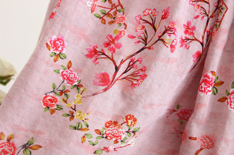 Women's Cotton And Linen Color A-Line Floral Long Dress