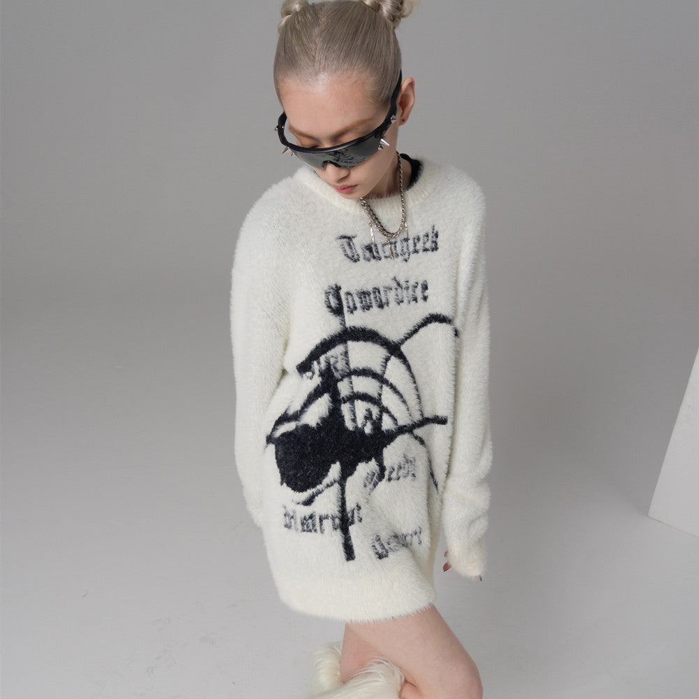 Women's Spider Jacquard Loose Lazy Style Thick Plush Sweater