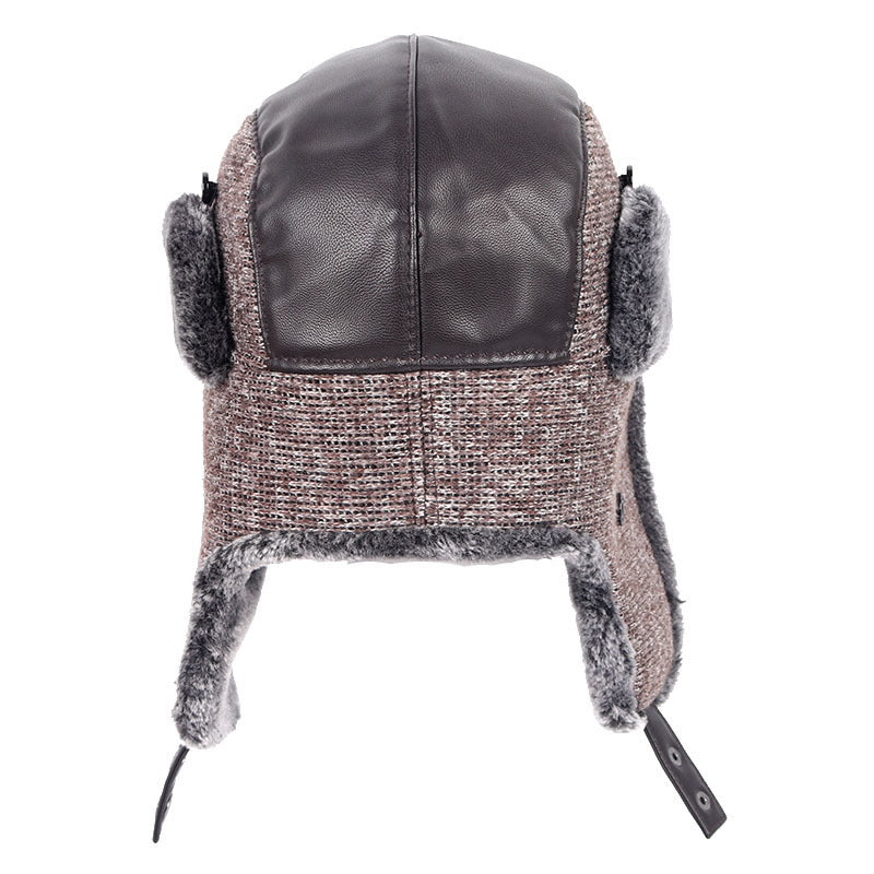 Middle-aged And Elderly Pu Leather Senior Hat With Velvet Warm And Windproof