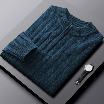 Men's Cashmere Sweater Zipper Collar Warm Sweater Thickened