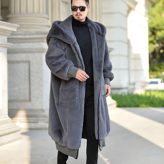 Winter Men's Mid-length Coat Imitation Fur Thick Warm Jacket