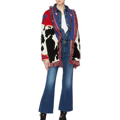 Cardigan red cow butterfly heavy embroidery tassel coat