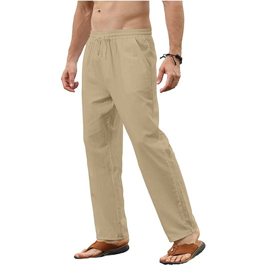 Men's Solid Color Cotton And Linen Trousers Slim Casual Pants