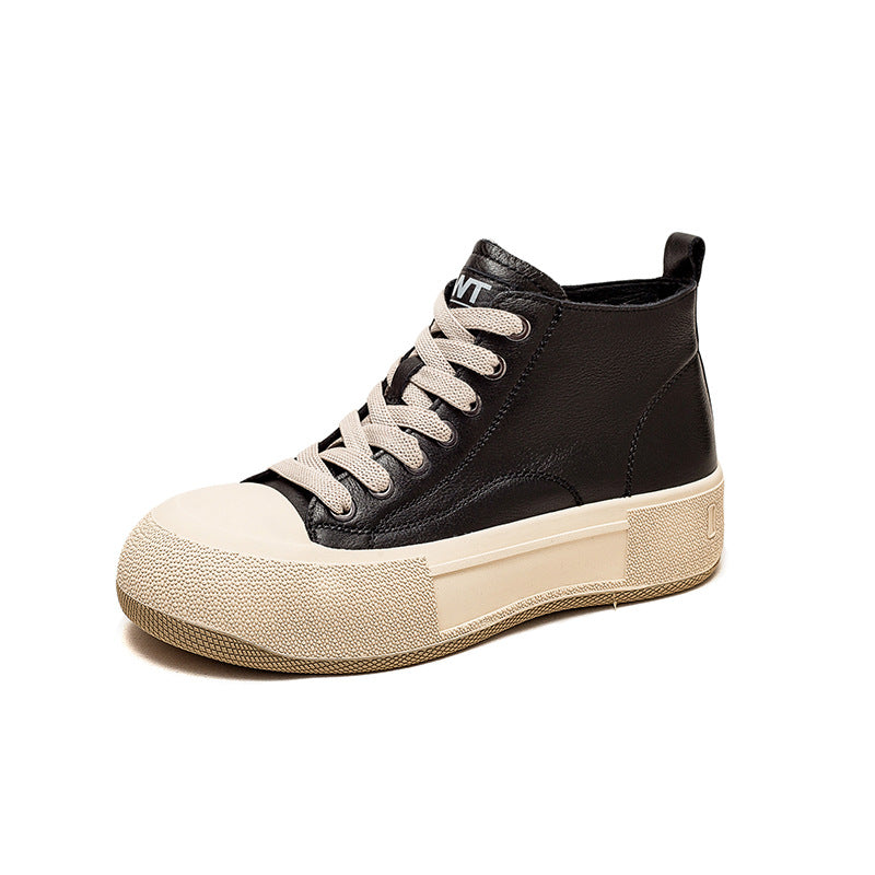 High-top Casual Sneakers First Layer Cowhide Toe Box Women's Shoes Vintage