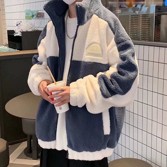 Men's Korean Trendy Lamb Fleece Stand Up Collar Jacket