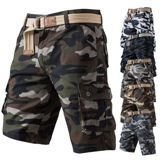 Summer Pure Cotton Washed Overalls Camouflage Shorts Men