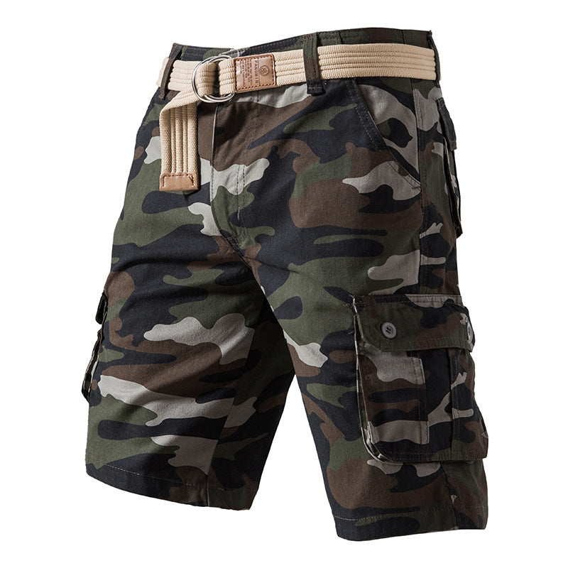 Summer Pure Cotton Washed Overalls Camouflage Shorts Men
