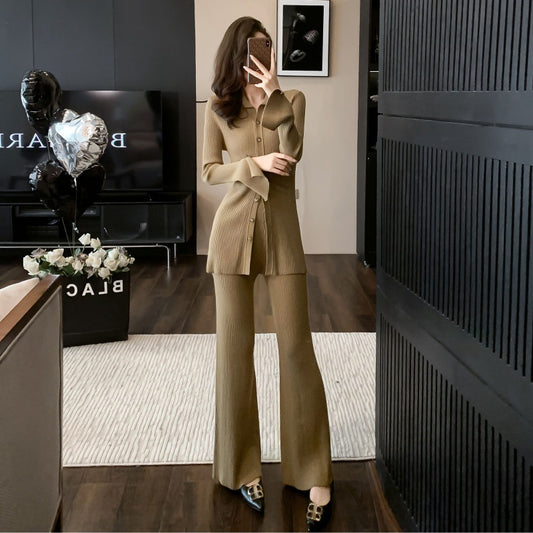 Temperament Youthful-looking Western Style Salt Series Young Knitted Wide-leg Pants Two-piece Suit