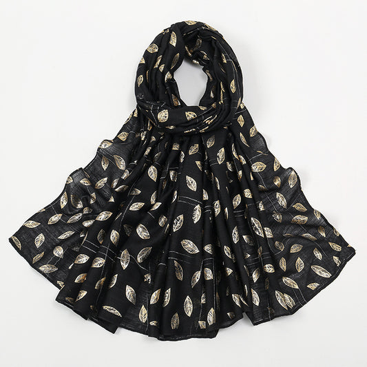 Leaves Bronzing Cotton And Linen Feel Scarf Thin