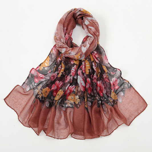 Flower Print Voile Breathable Scarf Women