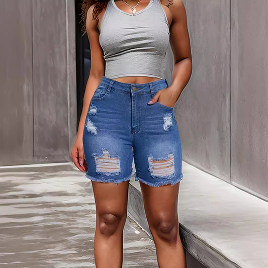Denim With Hole Shorts For Women