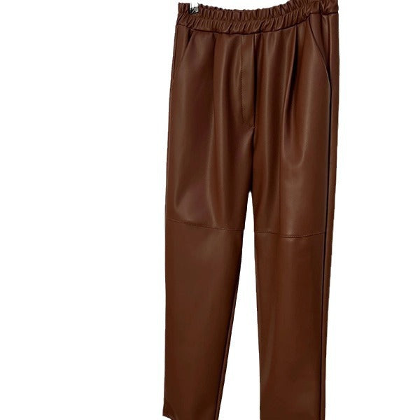 Elastic Waist With Pocket Street Leather Pants Women