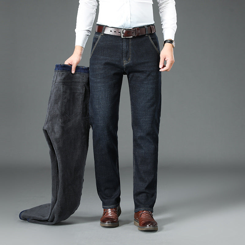 Fleece Lined Padded Warm Keeping Straight Jeans
