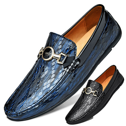 Men's Fashion Round Toe Slip-on Breathable Stitching Leather Shoes