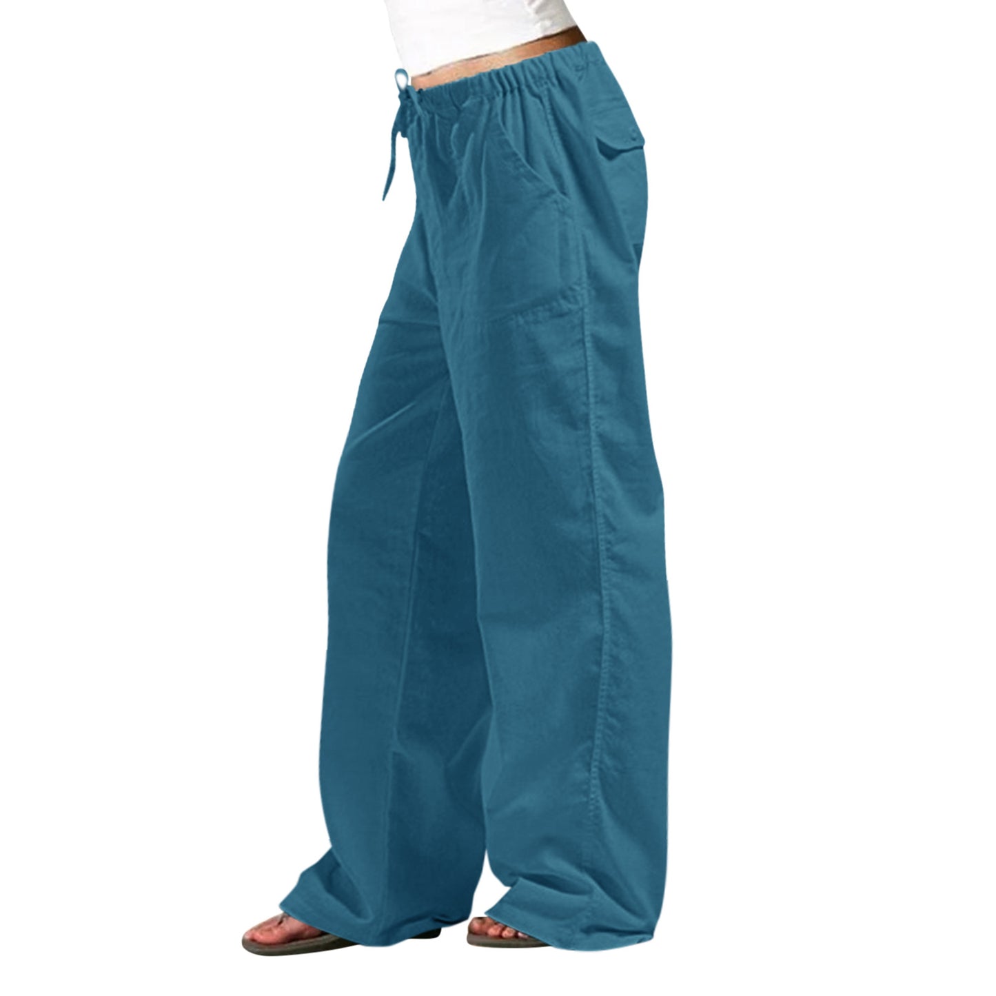 Elastic Waist Pocket Straight-leg Trousers